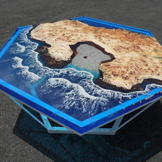 ポプラ六角形Oceanレジンテーブル